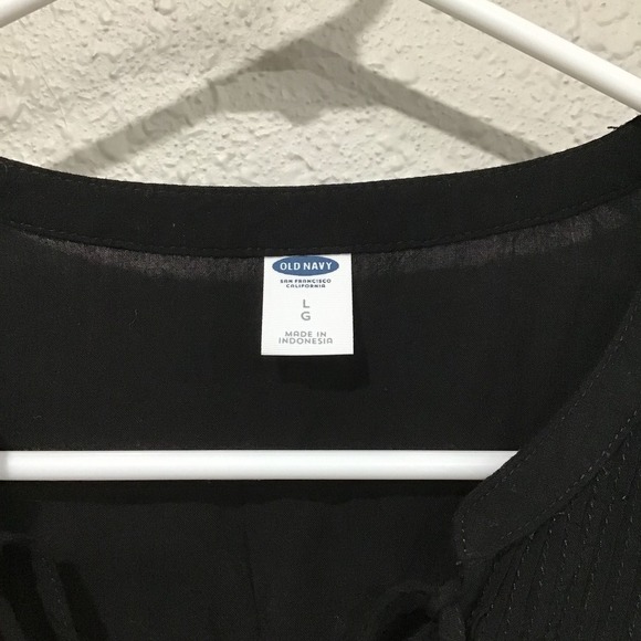 Old Navy Black Pleated Peasant Blouse Women's L Tie Front Swing Boho Whimigoth - Picture 3 of 6